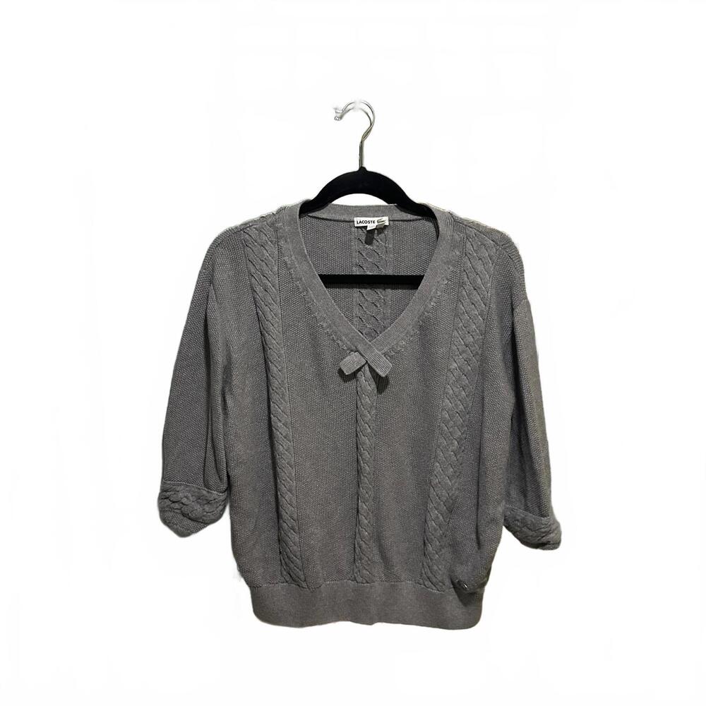 Lacoste Women's Gray Cable Knit Sweater with Bow Detail - sz.44 (xl)